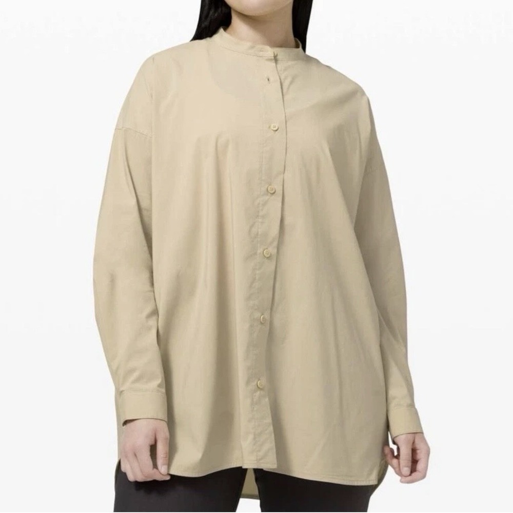 LULULEMON ALL DAYS SHIRT IN TRENCH Womans Sz 14 Button Front LS Minimalist